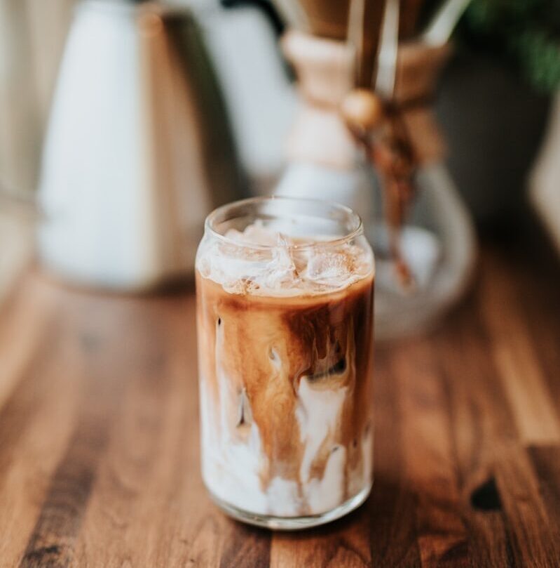 clear cup with white and brown contents